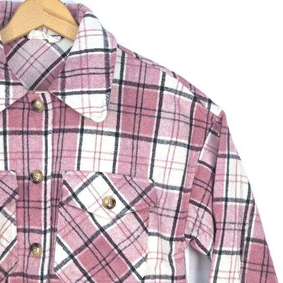 Plaid Flannel Chore Shirt Women Small Pink Whimsygoth Tartan Western Barn Jacket - Picture 10 of 16
